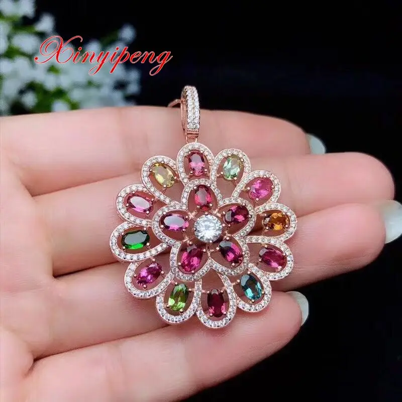 Xin yi peng 925 silver inlaid natural tourmaline pendant necklace woman fashion | Украшения и аксессуары
