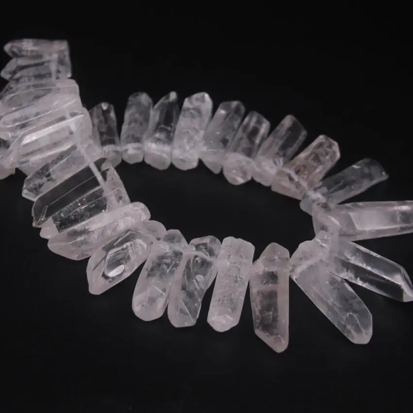 35-38pcs/Strand Large Size Raw Clear Crystal Quartz Top Drilled Points Polished Natural Gems Tusk Stick Spike Pendant Beads Bulk | Украшения