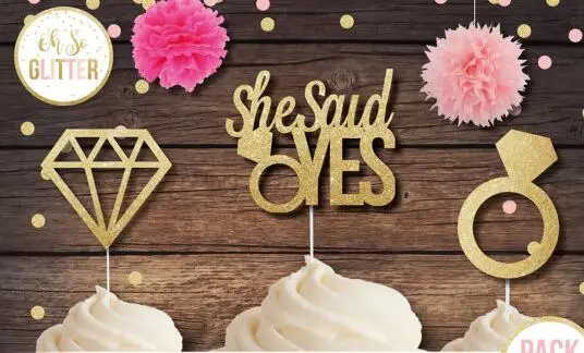 

Glitter she said yes, future mrs Cupcake Toppers Party Supplies wedding birthday toothpicks cake topper decor
