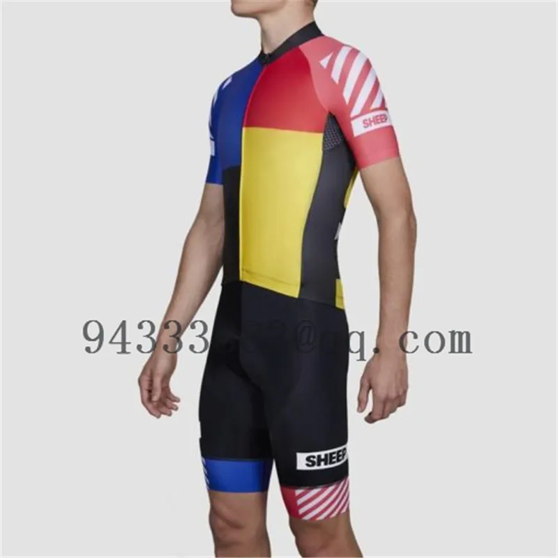 summer men cycling jersey set black sheep team bike tights bib shorts triathlon suit bicycle equipment running swimming clothes - Цвет: 04