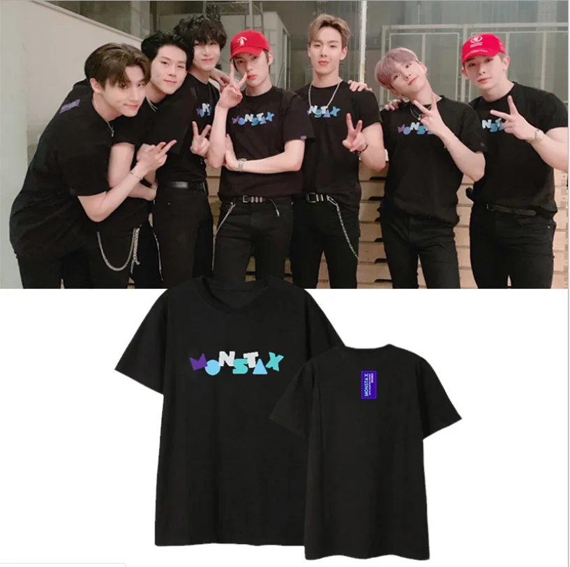 MONSTA X Футболка WE ARE HERE концерт мирового турне с коротким рукавом футболки мужские/женские летние повседневные японский веер концертная футболка