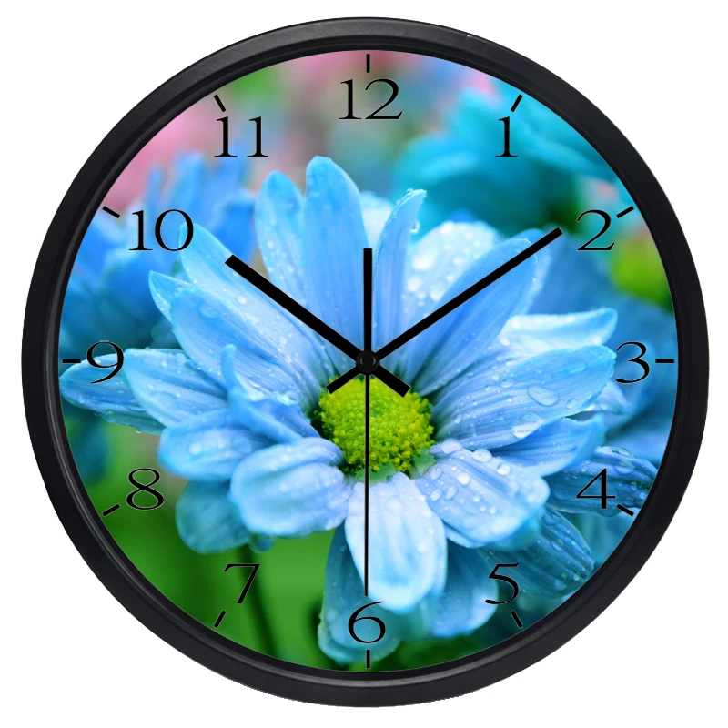 

European Beautiful Flower in the rain Wall Clock, Non Ticking Sound Outdoor Scene Quality Clock