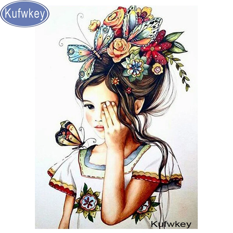 Полный круглая квадратная Алмазная вышивка девушка и цветок 5D DIY алмазная