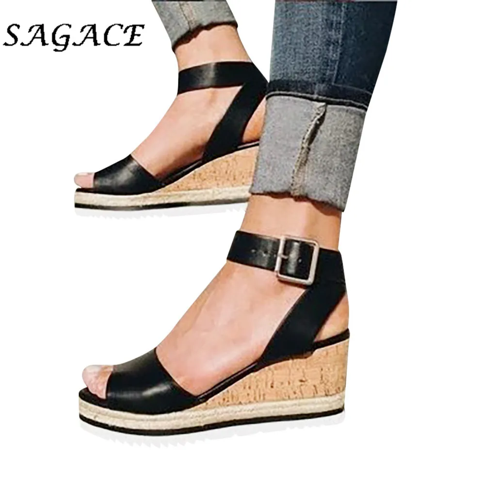 SAGACE/Женская обувь с пряжкой Сандалии на танкетке Резиновые пляжные сандалии