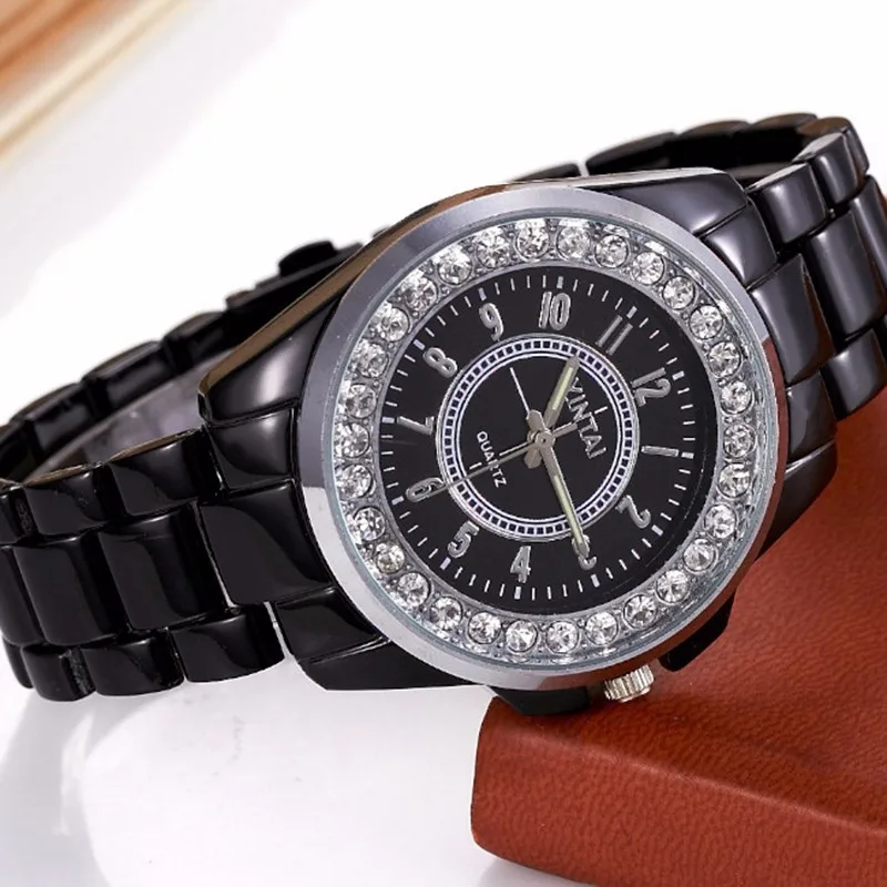 Модные женские часы с имитацией керамического браслета стразы кварцевые под