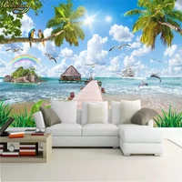 beibehang custom maldives seascape landscape painting coconut tree photo wallpaper for living room tv background wall paper roll