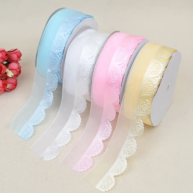 20 Yrds 38 мм кружевная лента роза сатиновая цветы для свадебной вечеринки декор