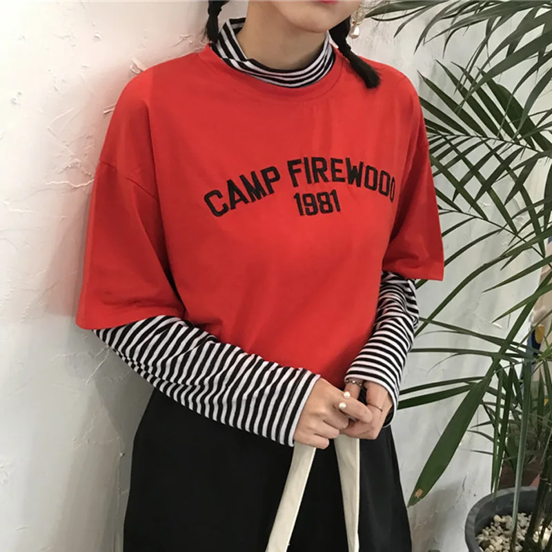 Женская футболка в полоску с круглым вырезом и длинным рукавом|Футболки| |