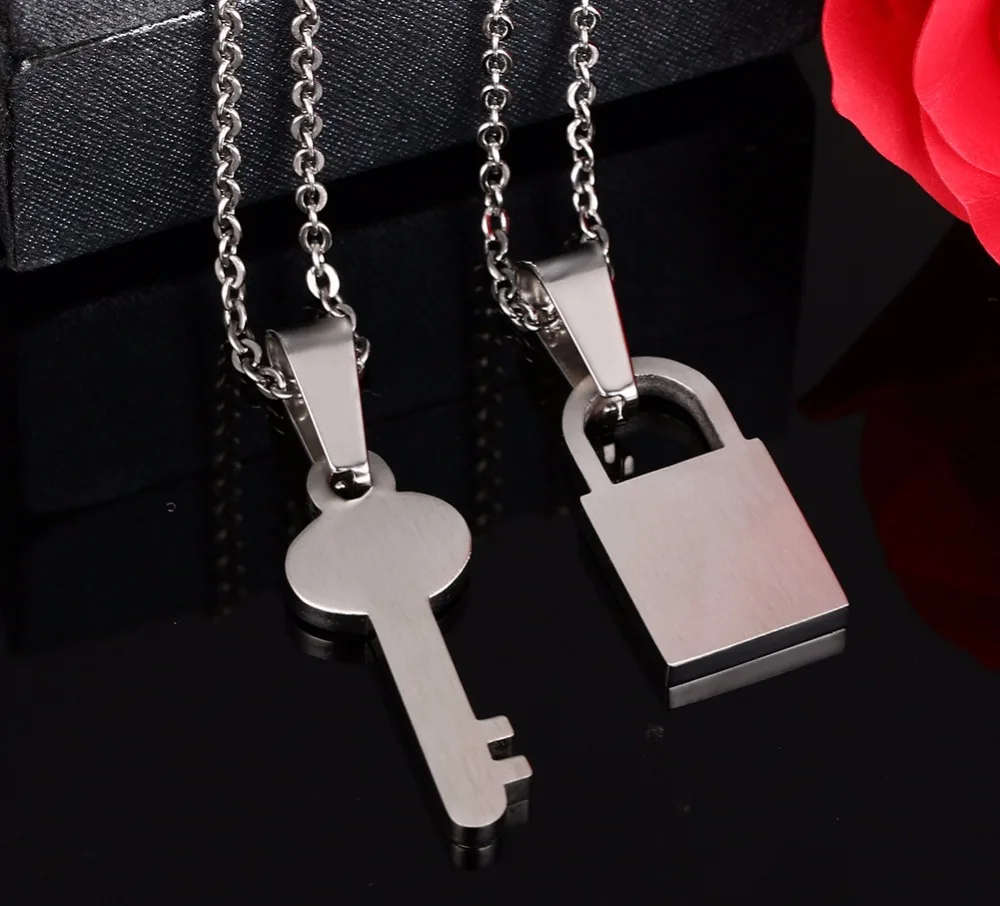 316L Stainless Steel Lock Key Fashion Jewelry Lovers Pendant Necklaces J-CN-053 | Украшения и аксессуары