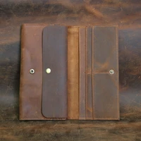 jioymeo long wallet vintage genuine leather men crazy horse thin slight hand male clutch card phone bag purse pocket mens gift