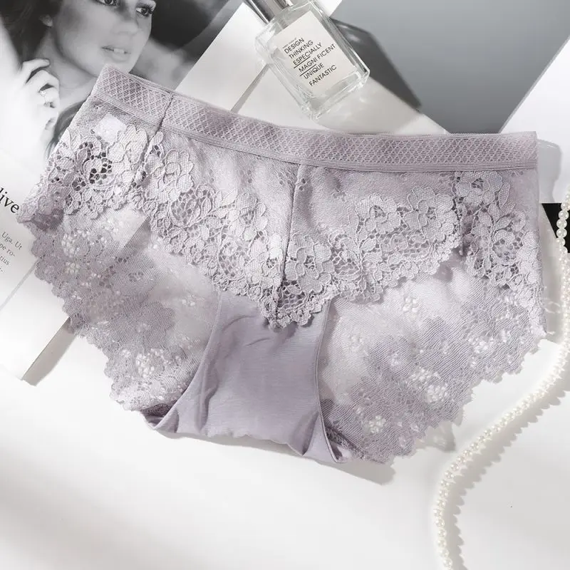 Sexy Lace Panties Low-rise Women Briefs Seamless Underwear Embroidery Ladies Transparent Mesh Thin Girls Erotic Panty | Женская одежда