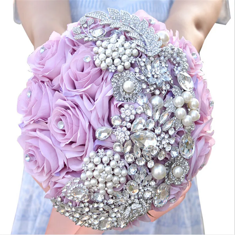 D511 роскошный букет невесты с жемчугом и кристаллами из бисера роз на свадьбу