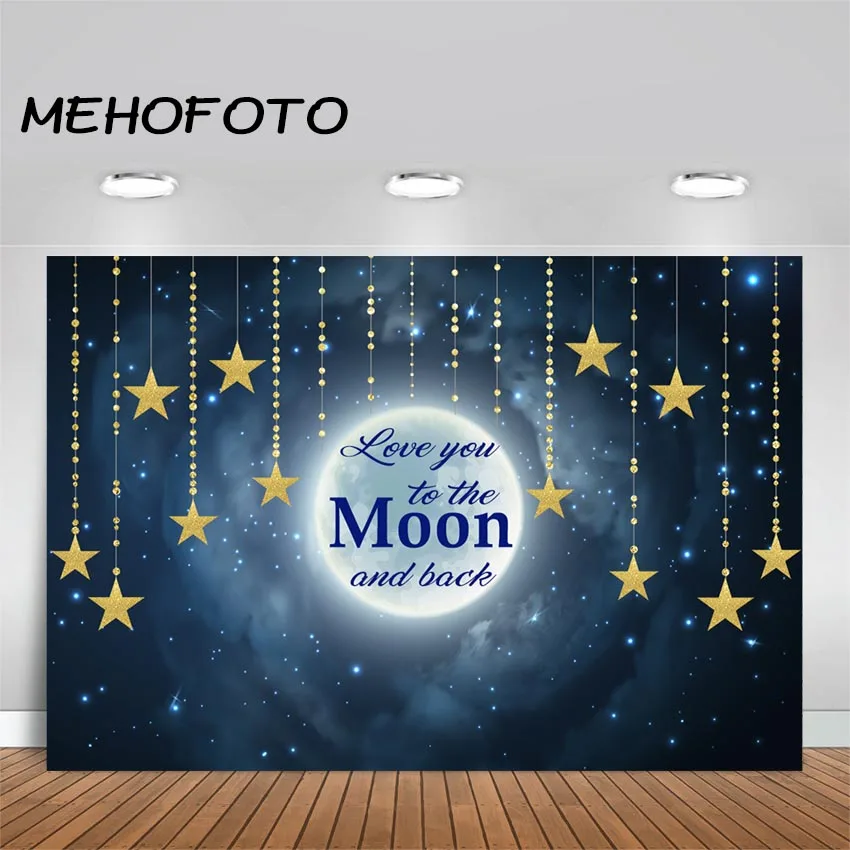 Фон для фотосъемки с надписью Love You to the Moon and Back Baby Shower мерцающий фон украшением в