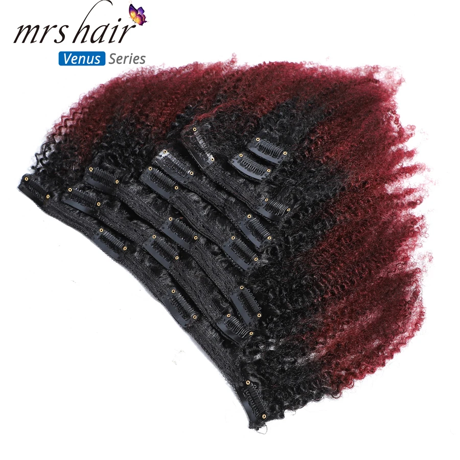 MRSHAIR 8 шт./компл. афро Кудрявый Кудрявые Волнистые Волосы Remy человеческие волосы на заколках для наращивания, волосы для наращивания на заколках, "-20" натуральный Цвет для наращивания на всю голову 120g средней плотности