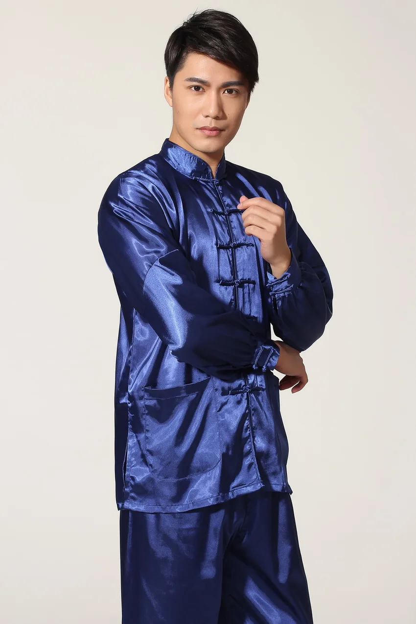 Новый китайский традиционный мужской костюм кунг-фу из атласа винтажная