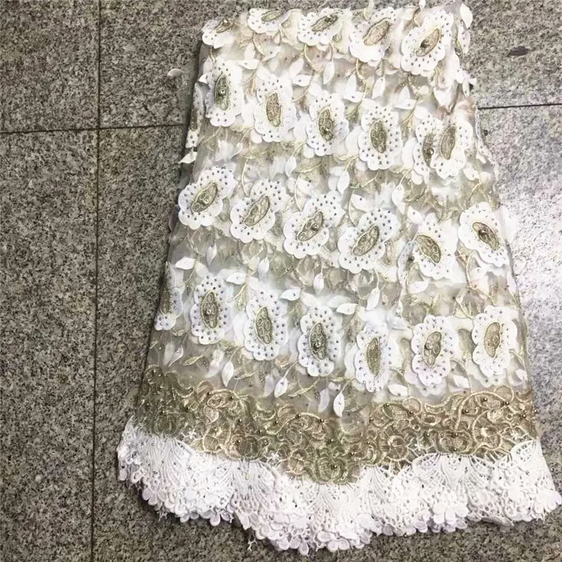 2018 Excellent white african guipure lace fabric high quality french embroidered tulle with stones for party dress NLY24-1 | Дом и сад