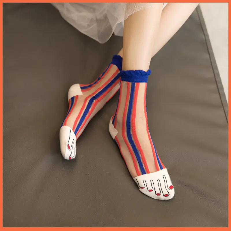 Тюлевые носки Chaussette Coeur милые женские сверкающие корейский стиль полосы