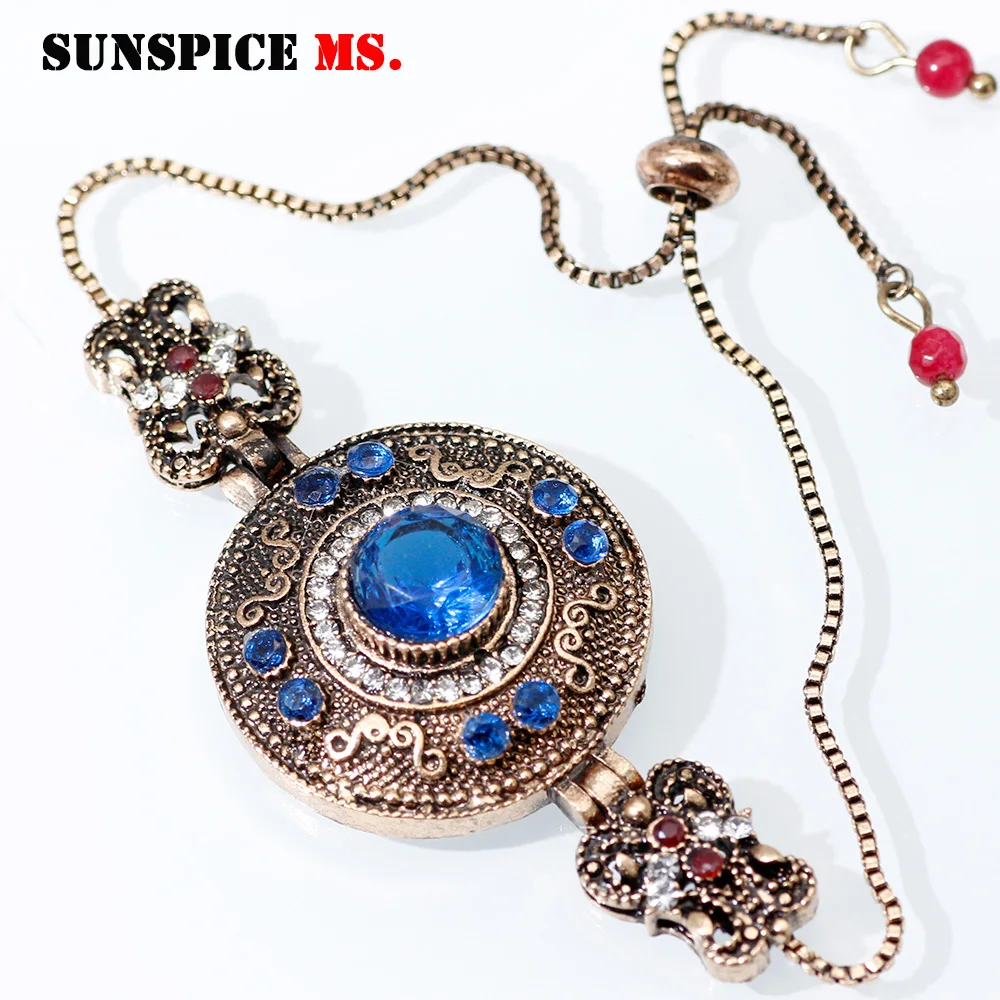 ll0003blue SUNSPICE MS Дубай этнический скользящий браслет для женщин Турецкая Свадебная цепочка на запястье Античный Золотой Цвет бусины в стиле бохо ювелирные изделия - Окраска металла: ll0003blue