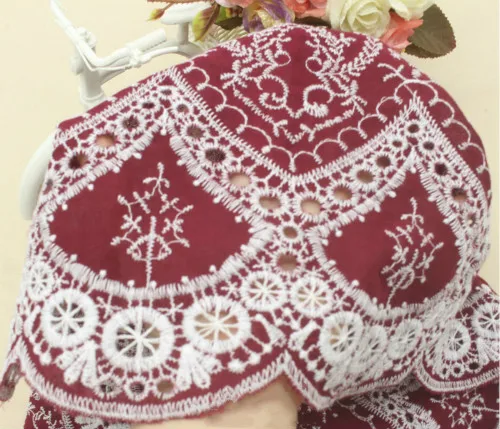 Jujube red Cotton Cloth Lace Fabric Positioning Bilateral Embroidery 138CM DIY Fabric Baby Clothes Skirt Home Textile Accessories - Цвет: Jujube red