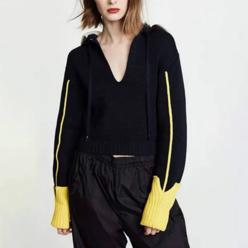 

Женский шерстяной свитер с глубоким V-образным вырезом, в стиле милитари