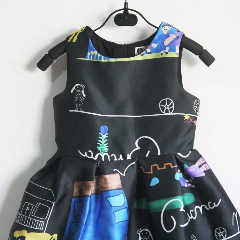 Черные юбки без рукавов с рисунком граффити для женщин и девочек Детский сарафан