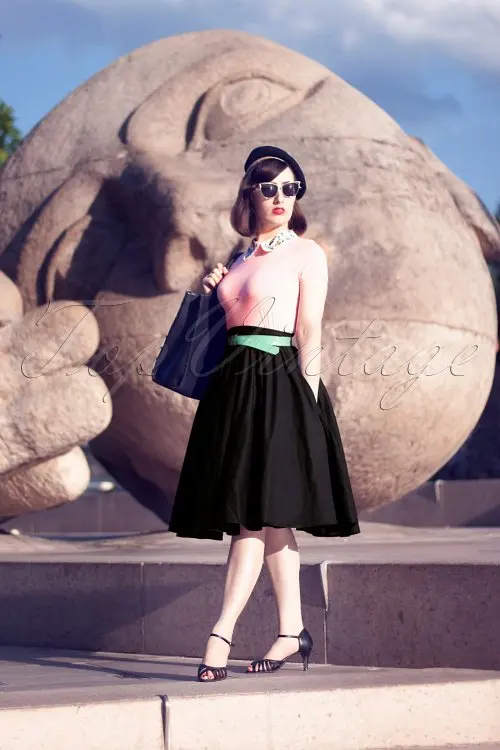 Женская юбка в стиле 50-х черная Свободная до середины икры размера плюс |