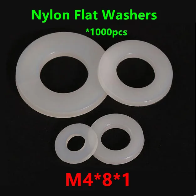 

1000pcs M4(ID)*8(OD)*1mm White nylon flat washer M4 Plastic plain washers ring Gasket M4X8X1mm