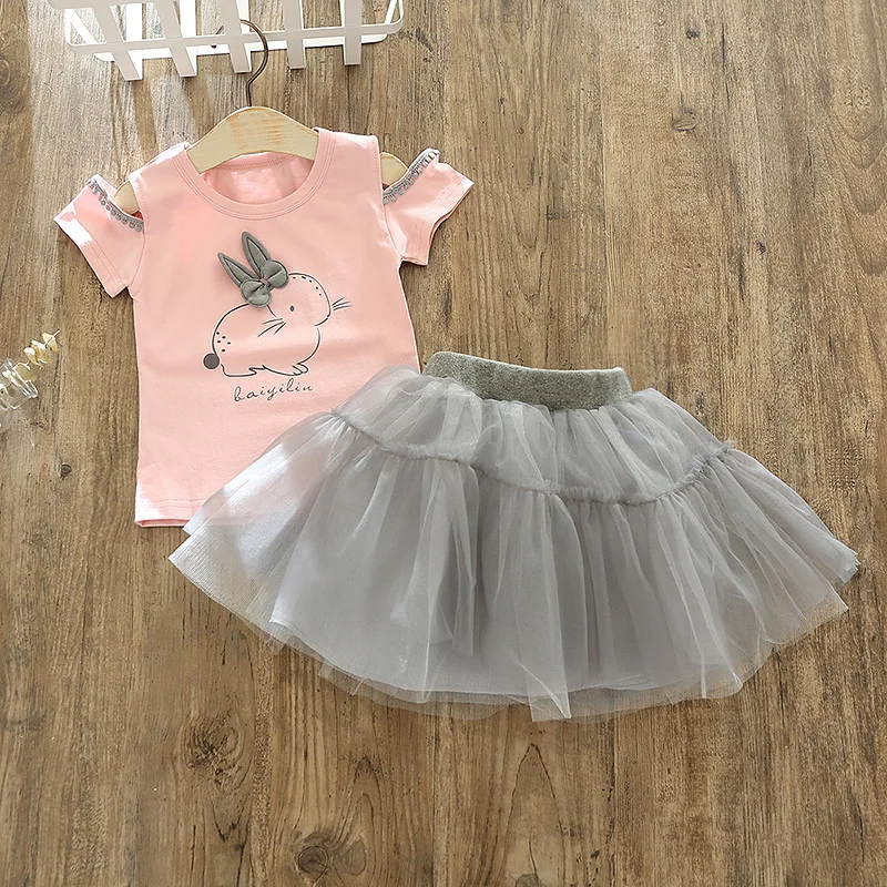 DFXD/2018 для маленьких девочек летняя одежда комплект короткий рукав с открытыми