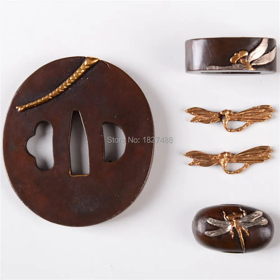 Высокое качество японский самурайский меч катана Tsuba ручная защита Fuchi Kashira Menuki набор Стрекоза тема латунь DIY фитинг ремесла