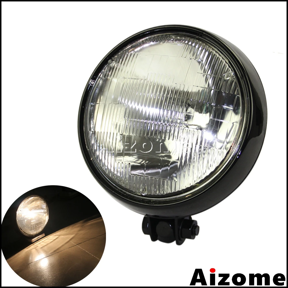 

Motorcycle Retro 5.75" Headlight Black High Low Beam Headlamp For Harley Custom Chopper Bobber Cafe Racer Touring Cruiser