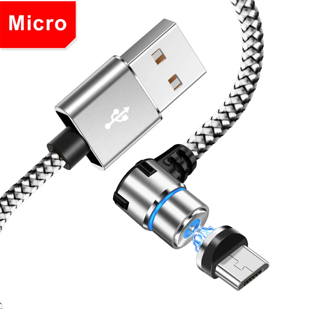 Магнитный кабель OLAF на 90 градусов Micro USB Type-C для Iphone 7, 8 Plus, X, XS, Max, для Xiaomi Redmi note, 7, Mi, 8, для Samsung S8, S9 Plus - Цвет: Micro USB Sliver