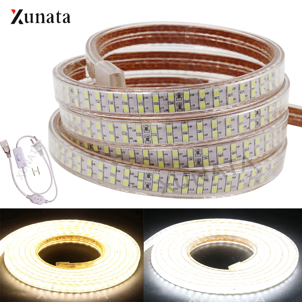 

XUNATA 110V 240EDs/M SMD5730 LED Strip Waterproof Double Row Flexible LED Ribbon Tape White Warm White LED Light Fixture US Plug