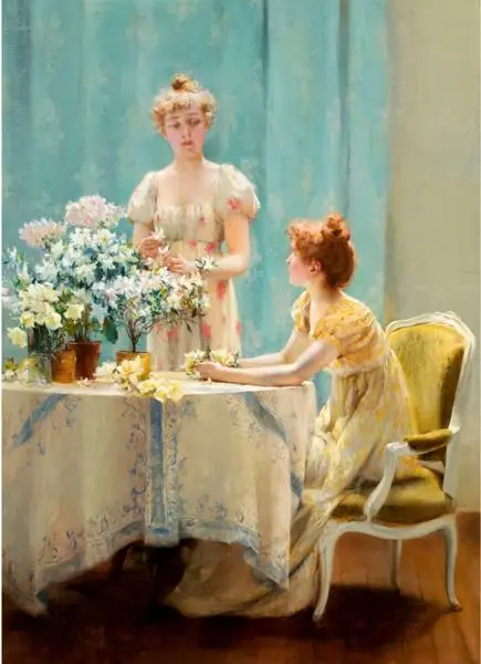 

free shipping classical beauty girl flowers canvas prints court figures oil painting printed on canvas wall decoration picture