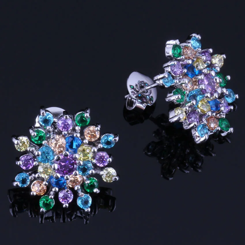 

Glaring Snowflake Multigem Multicolor Yellow Cubic Zirconia Silver Plated Stud Earrings V0851