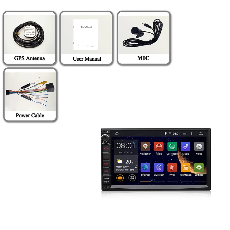 Quad Core Android 4.4 Universal In Dash 7 Inch 1024*600 HD Touch Screen Car Radio Player Double Din GPS Navigation Stereo | Автомобили и