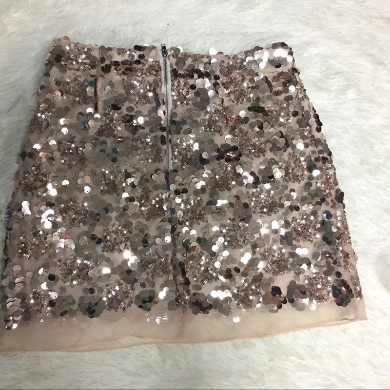 Женская сетчатая мини юбка с золотыми блестками повседневная короткая на молнии