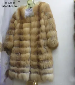 Linhaoshengyue длинное пальто из натурального красного лисьего меха, теплое зимнее