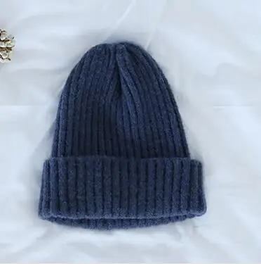 navy blue Осенне-зимние От 2 до 8 лет в Корейском стиле для маленьких мальчиков и девочек; модные вязаные шерстяные шапки; Детские однотонные универсальные шапки - Цвет: navy blue