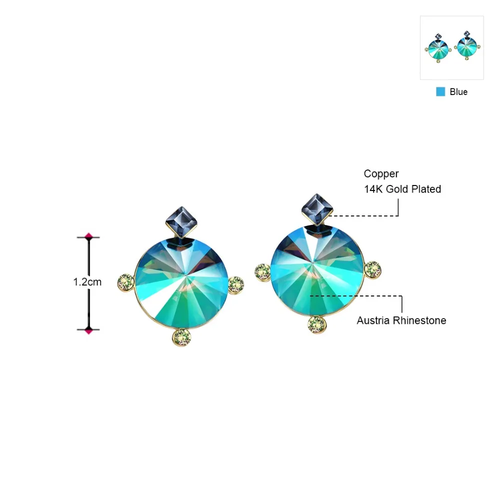 Neoglory Austria Rhinestone Geometric Design Stud Earrings Colorful Green Stylish Cool Cute Trendy Women Holiday Elegant Party | Украшения