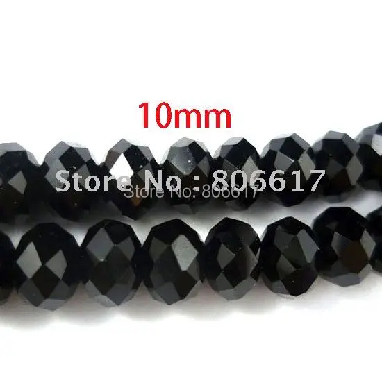 100 черных граненых стеклянных бусин. Разделительные бусины 10x7 мм (W00359)|faceted glass