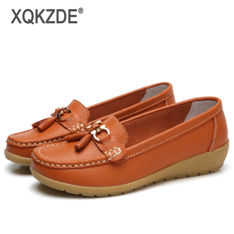 XQKZDE/Демисезонные женские лоферы из натуральной кожи; мокасины на плоской подошве; женская повседневная обувь черного цвета; 5272AF49