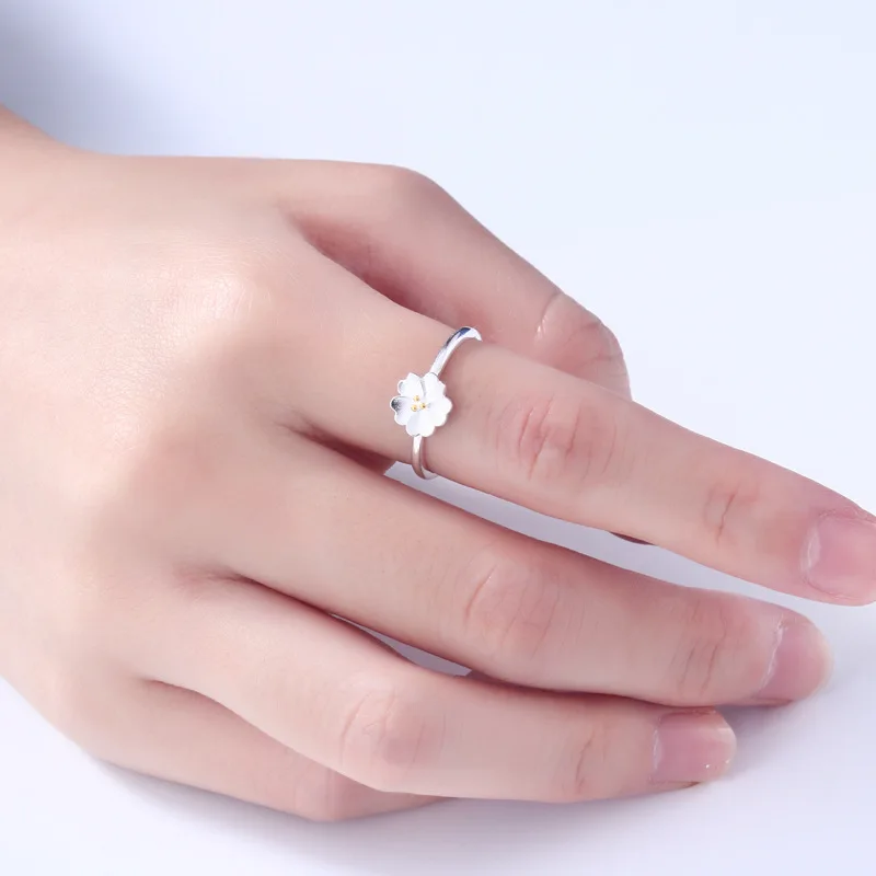 The cherry Blossom Branch Rings for Women 925 Silver Adjustable Flower Finger Ring Bagues Strass joyas de acero | Украшения и