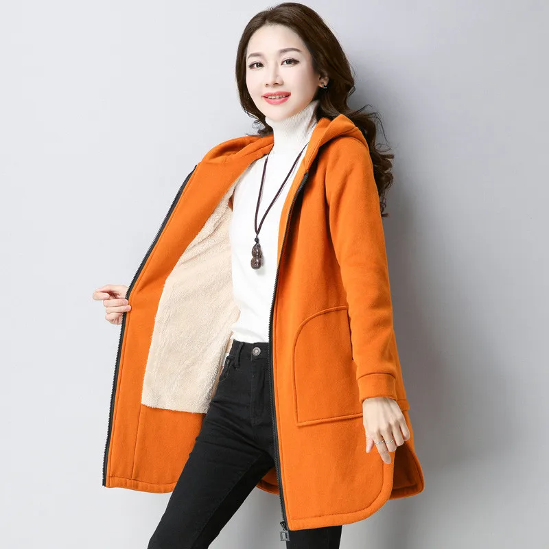 

Зимняя женская верхняя одежда 2018 новые толстые плюс бархатные женские толстовки с капюшоном и свитшоты средней длины большой размер Женска...