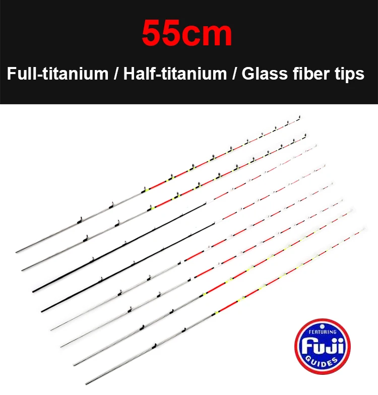 2pcs 55cm Tip for Boat/Raft Rod Full/Half Titanium alloy fishing rod Glass fiber tips Micro lead raft rod accessories FUJI rings