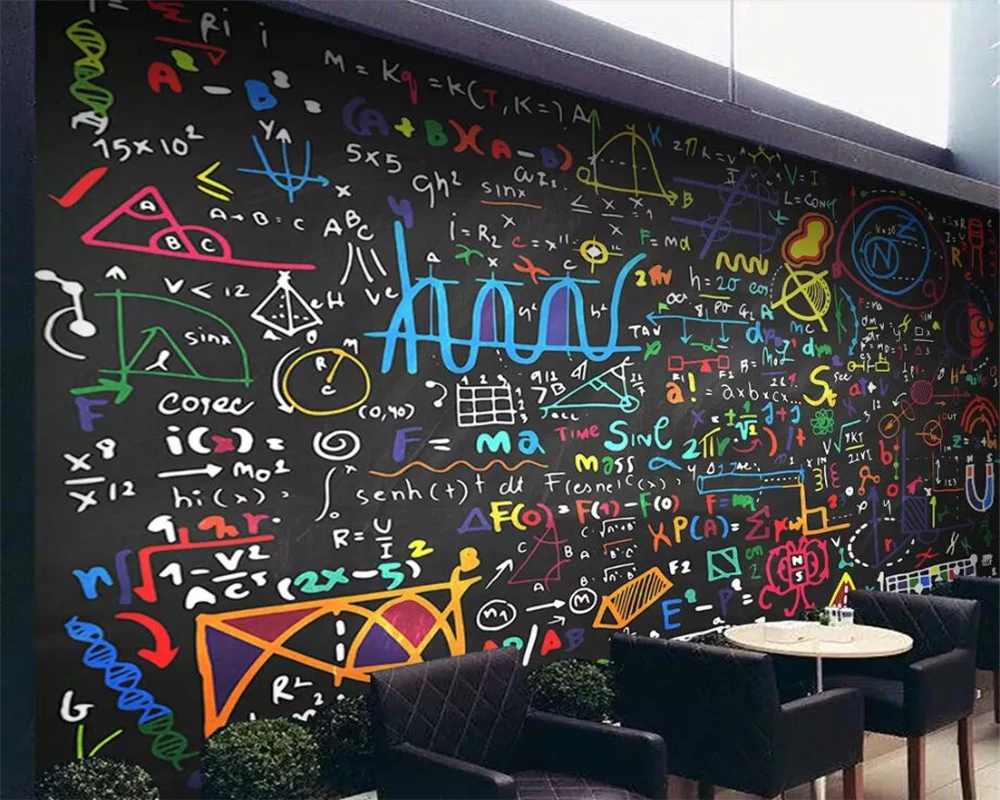 

beibehang Wallpaper custom any size high-end hand-painted color chalk math formula blackboard background wall decoration mural