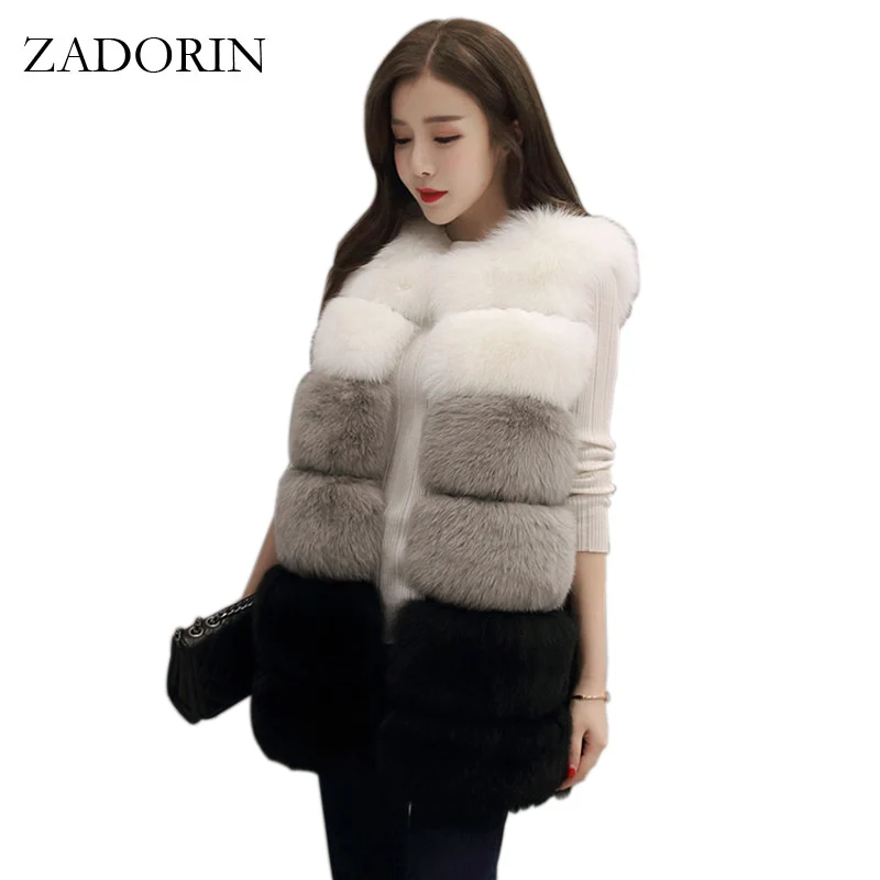 ZADORIN Colored Faux Fur Vest Women Faux Fur Coat High Quality Sleeveless Fake Fur Jacket veste fausse fourrure femme Waistcoat