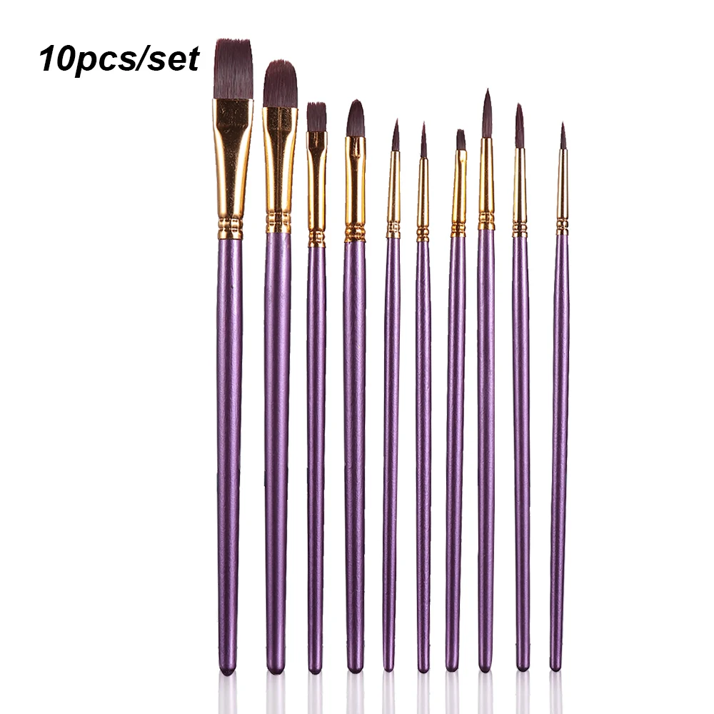 10 шт./компл. Акварельная ручка Краски кисть фиолетовый набор нейлоновых волосяных Краски кисти художественные масляные Краски ing Кисти Набор «сделай сам» для товары для профессионального искусства