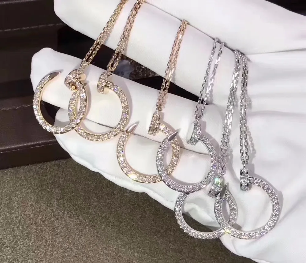 2017 новейший ногтей pendant Pave CZ розовое золото и серебро Форма ожерелье