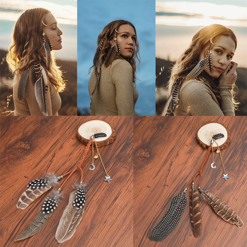 Haimeikang Для женщин перо повязка для волос гребень зажимы Boho повязка головной убор с кисточками в богемном стиле женские аксессуары для волос в народном стиле заколка для волос