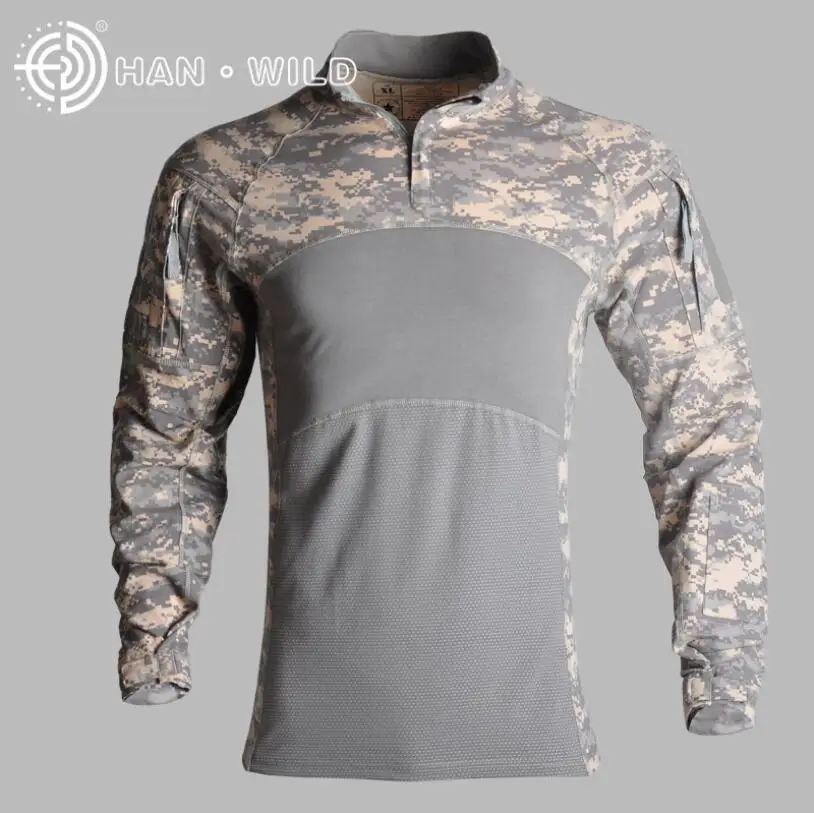 Рубашка мужская камуфляжная с длинным рукавом дышащая приталенная Боевая